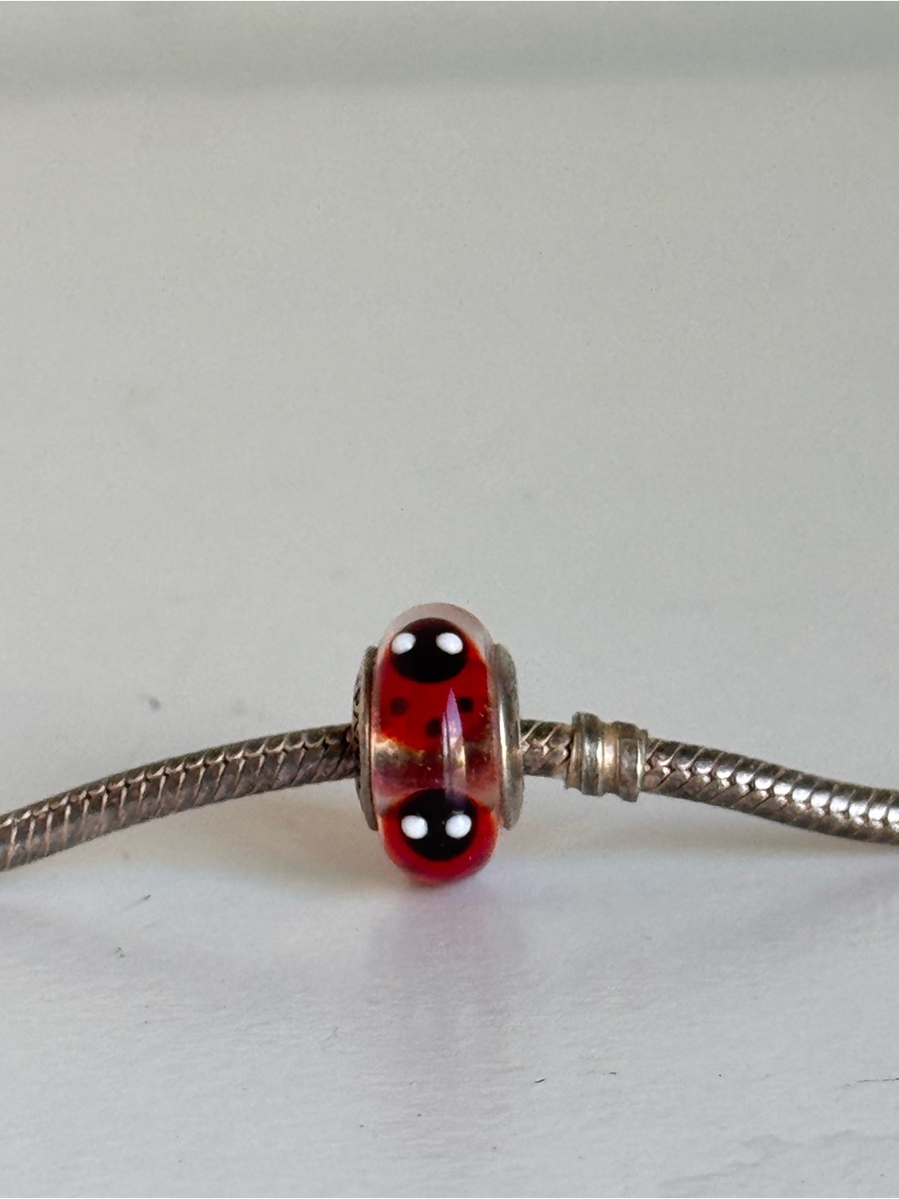 Authentic Retired Pandora S925 ALE SS Murano Glass Red Ladybug Charm